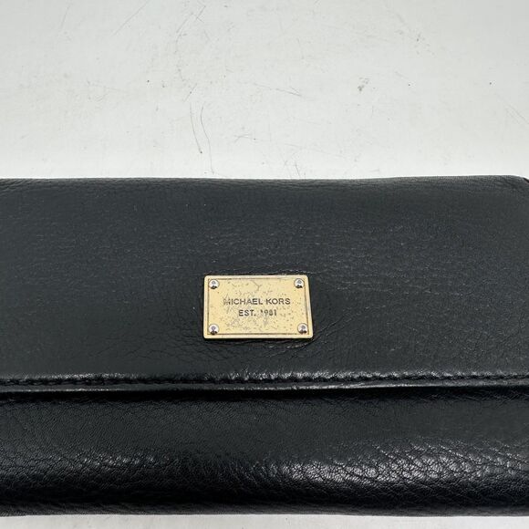 Michael Kors Wallet Womens Black Leather Snap Continental Zip Pocket Clutch - Picture 2 of 11